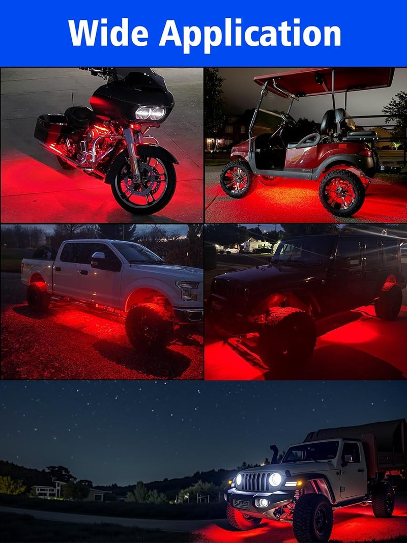 YM EBright 4Pcs Led Strip Lights for Car, 12inch Waterproof IP68 Car Underglow Strip Lights Decoration 18SMD 12V Led Interior Exterior Lights Strip for Cars Motorcycles Truck Golf Cart Boat - Red - Image 5